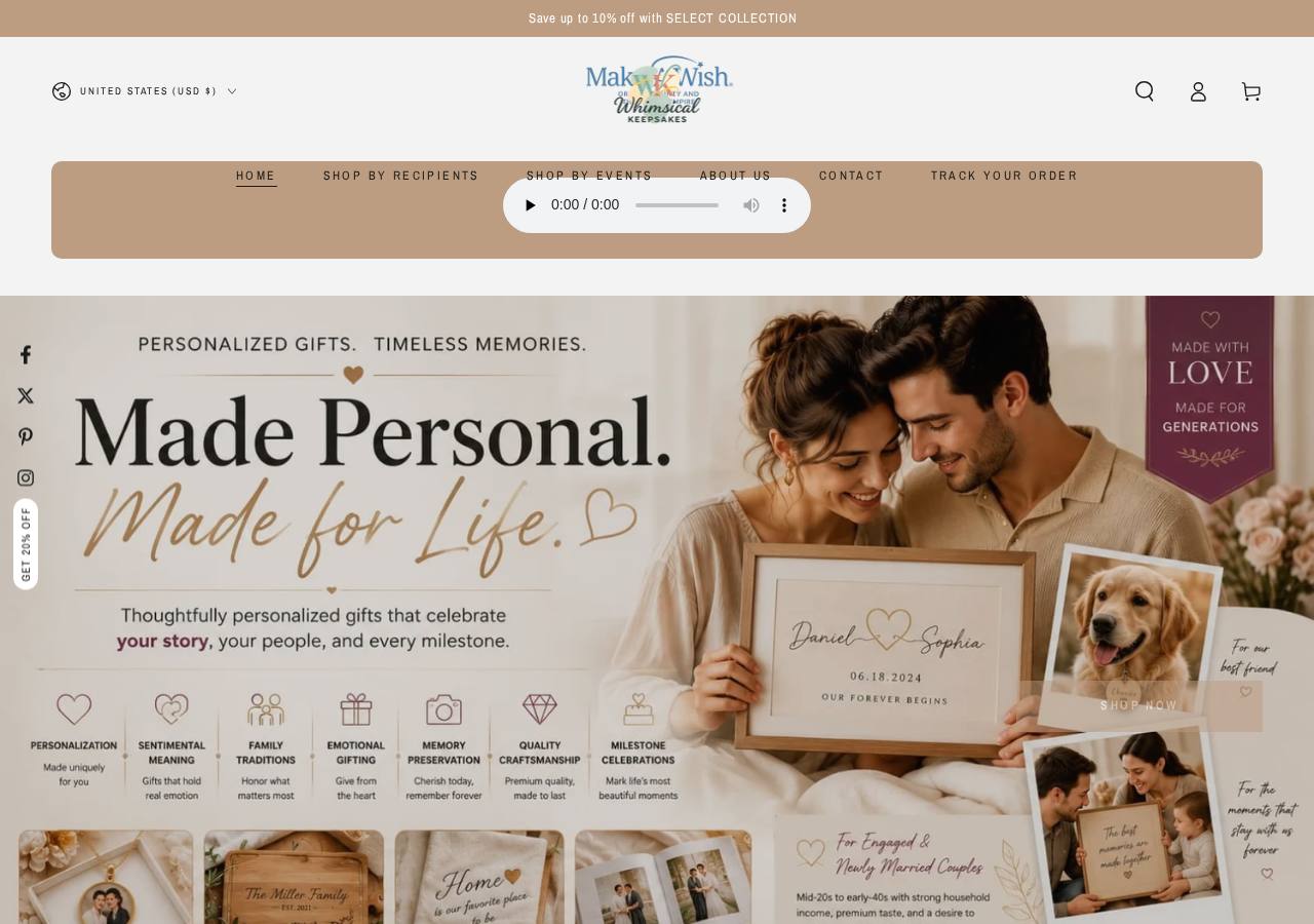 whimsicalkeepsakes.shop store homepage preview